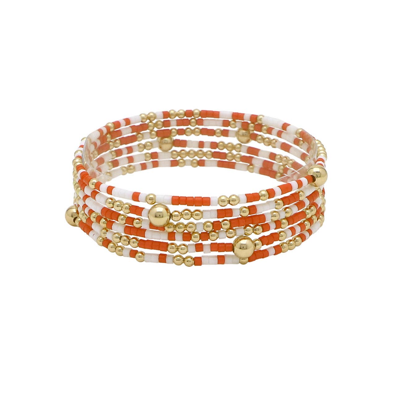 Gameday Multi Row Thin Seed Bead Orange and White Seed Bead Gameday Stretch Bracelets