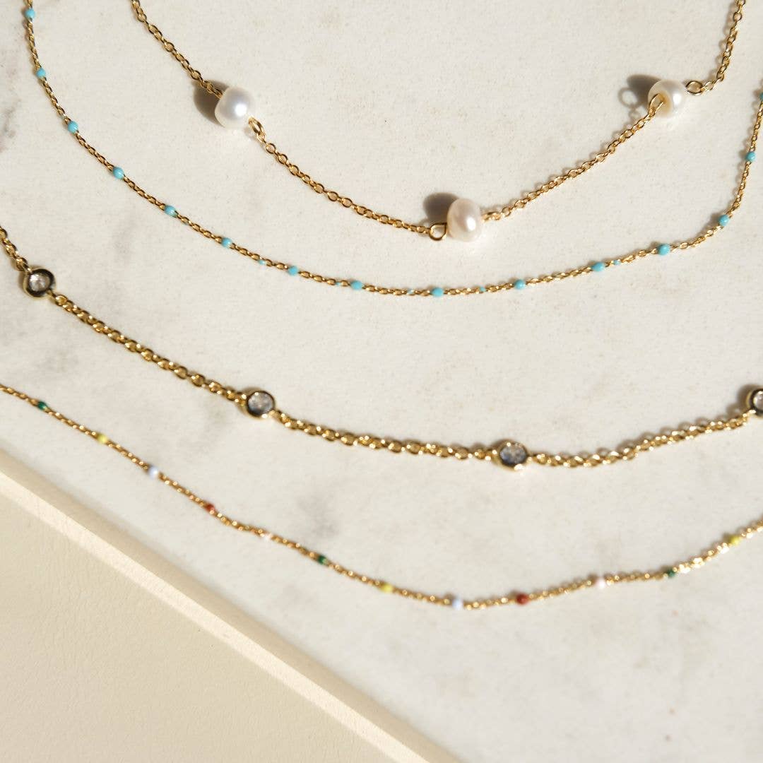 Pearl Delicate Saturn Chain Necklace Nickel & Suede
