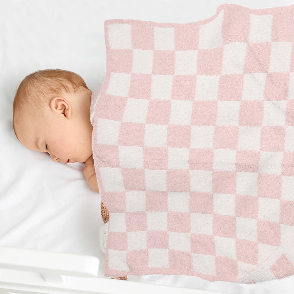 Pink Kids Checkered Pattern Soft Throw Blanket