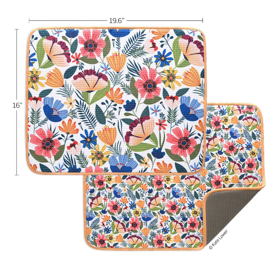 Field Of Flowers Microfiber Dish Drying Mats, Quick Drying