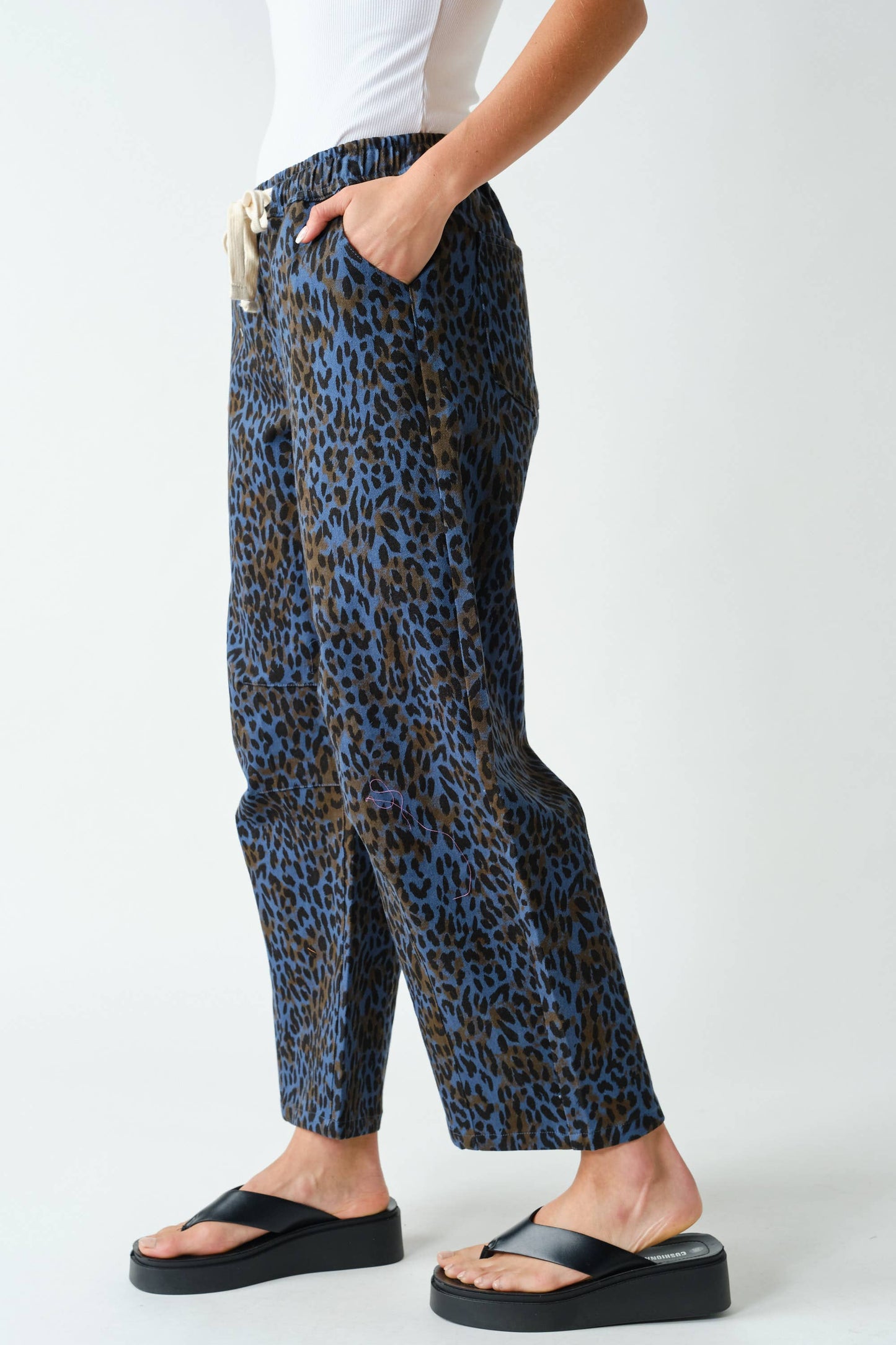 Blue Leopard Wide-Leg Pants