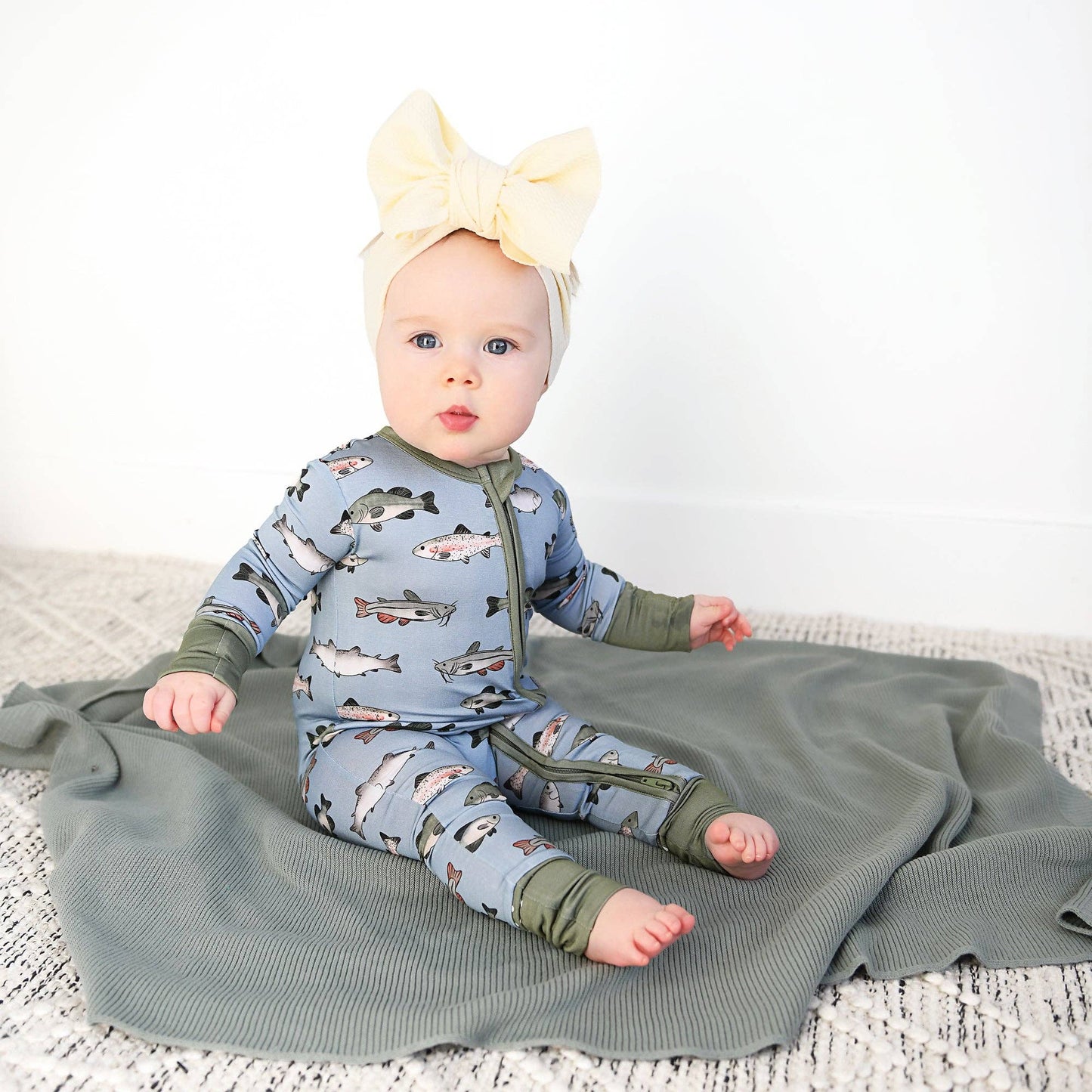 Wade ZIP Bamboo Fish One Piece Baby Outfit