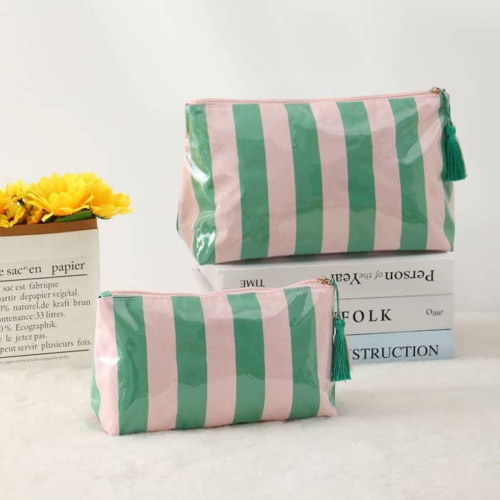 TRAVEL STRIPE COSMETIC MAKEUP POUCH BAG