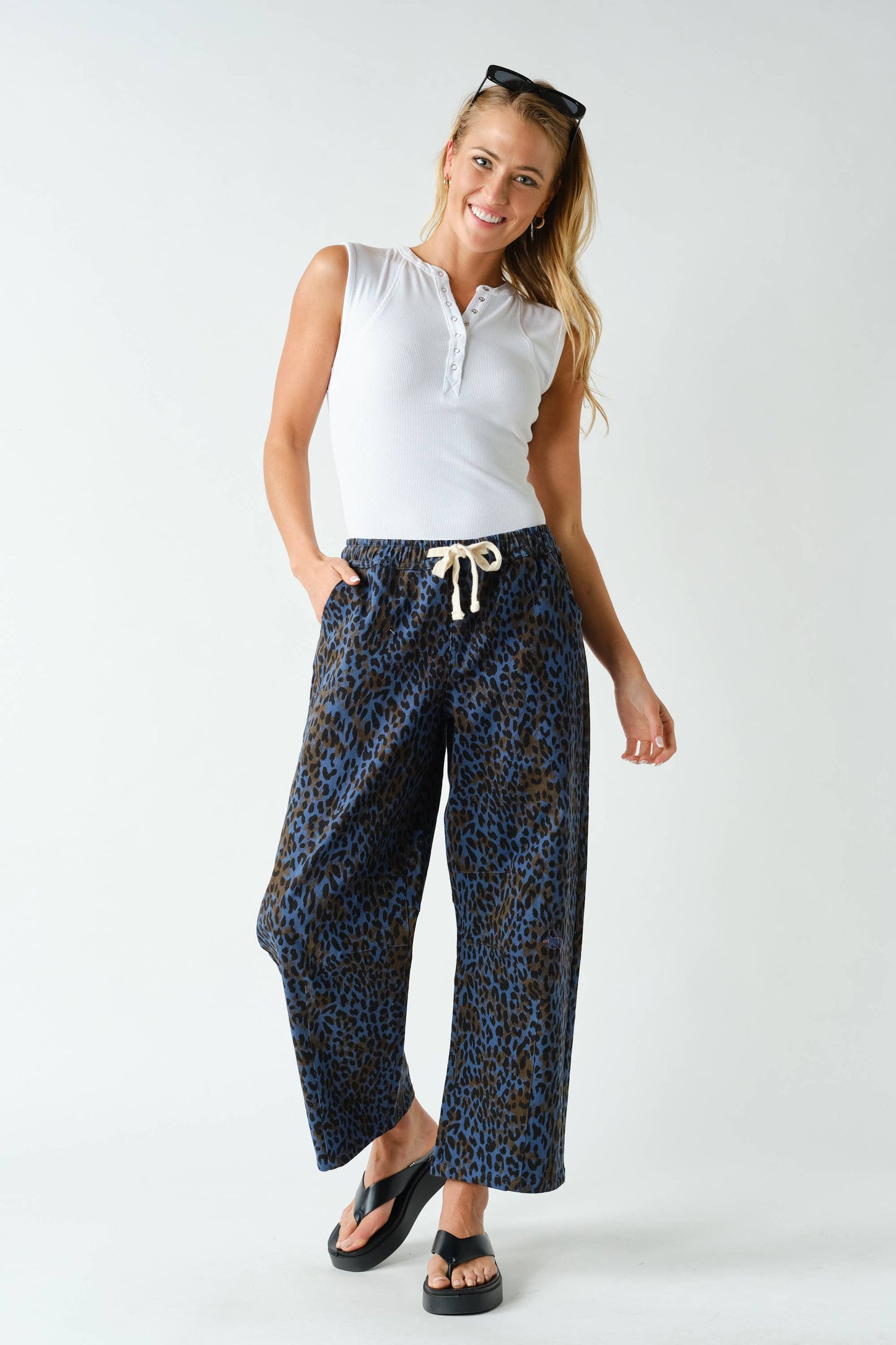 Blue Leopard Wide-Leg Pants