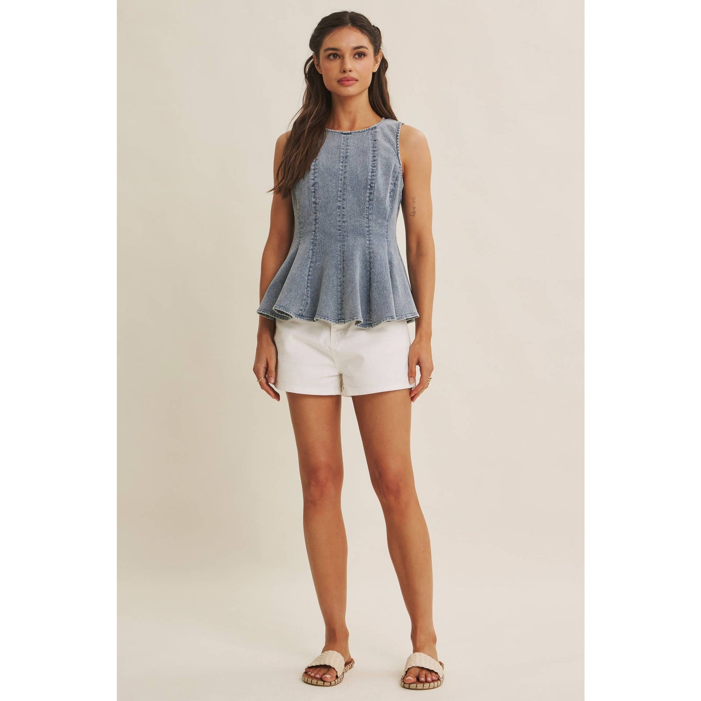 Mineral Wash Denim Peplum Top