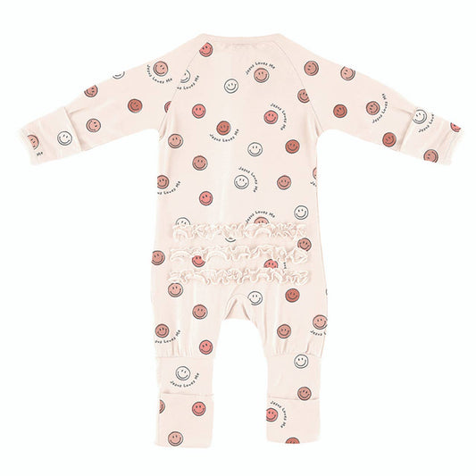 Cozy Rompers With Ruffle - Jesus Loves Me Pink