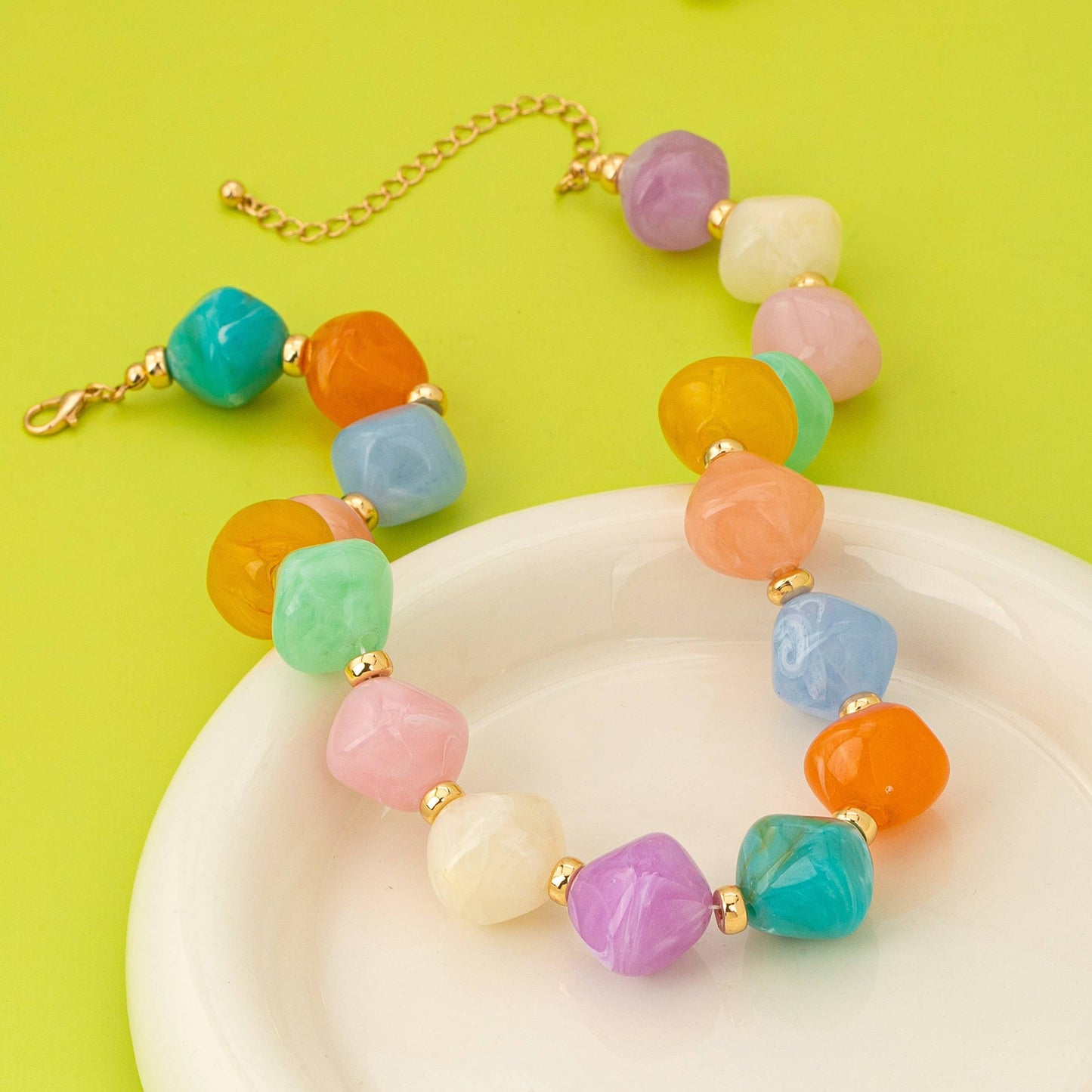 Pastel Multicolor Oversized Faceted Pastel Bead Necklace
