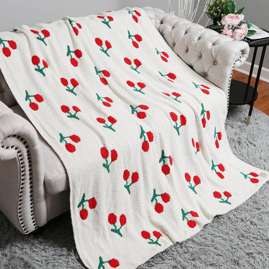 Cherry Pattern Print Cozy Soft Throw Blanket