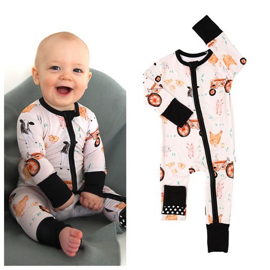 Millie Moo ZIP Bamboo Farm OnePiece 2-Way Zipper Baby Outfit
