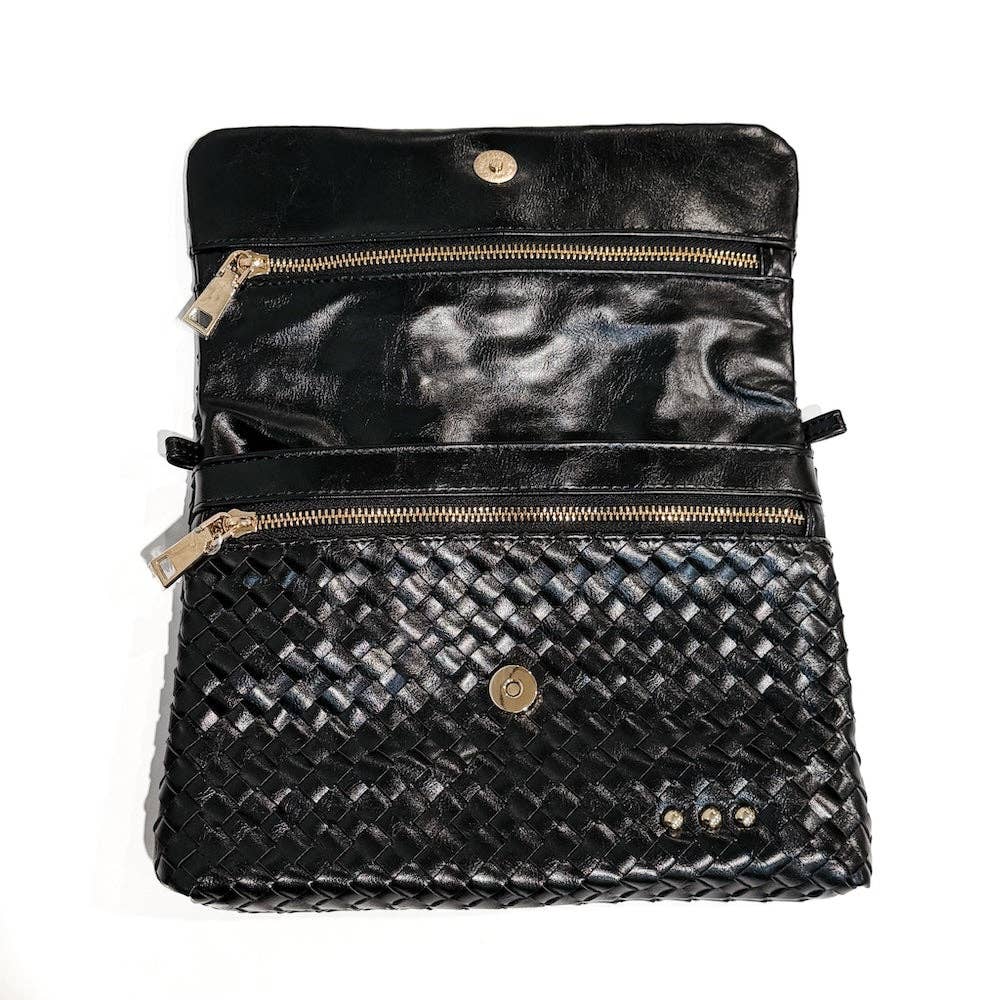 Wrenlee Woven Flap Crossbody (Black or Brown)