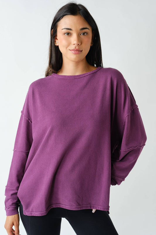 Purple Iris Classic Cotton Oversized Long Sleeve Top