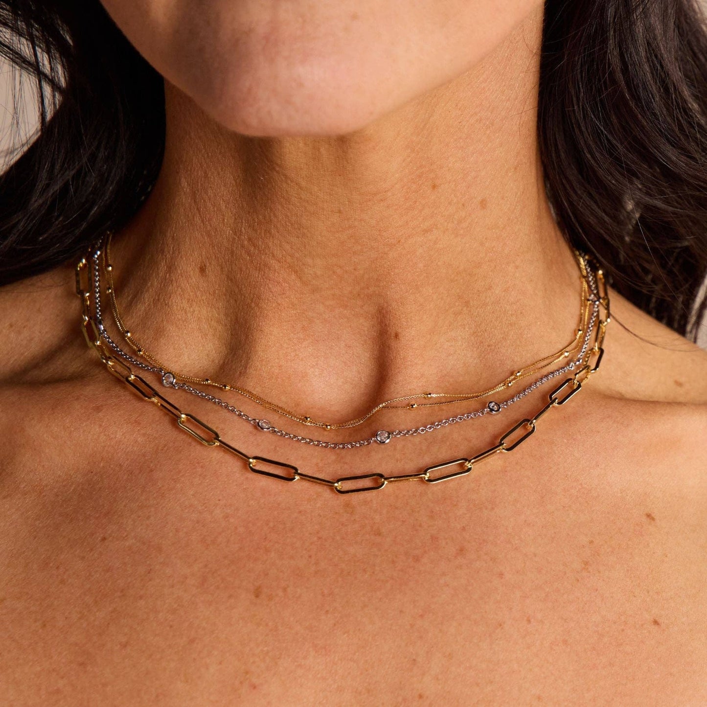 Silver Double Layer Saturn Chain Necklace Nickel & Suede