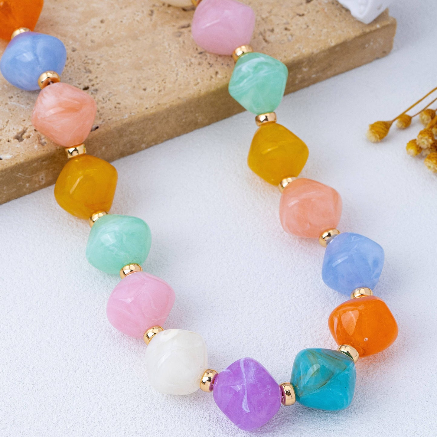 Pastel Multicolor Oversized Faceted Pastel Bead Necklace