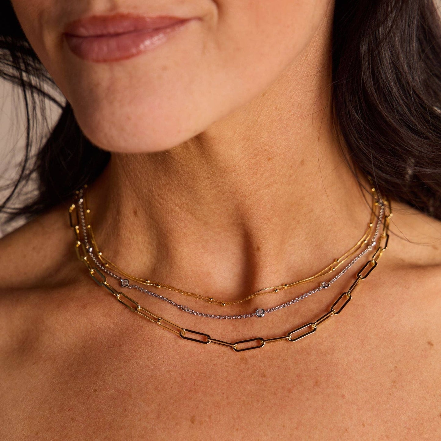 Silver Double Layer Saturn Chain Necklace Nickel & Suede