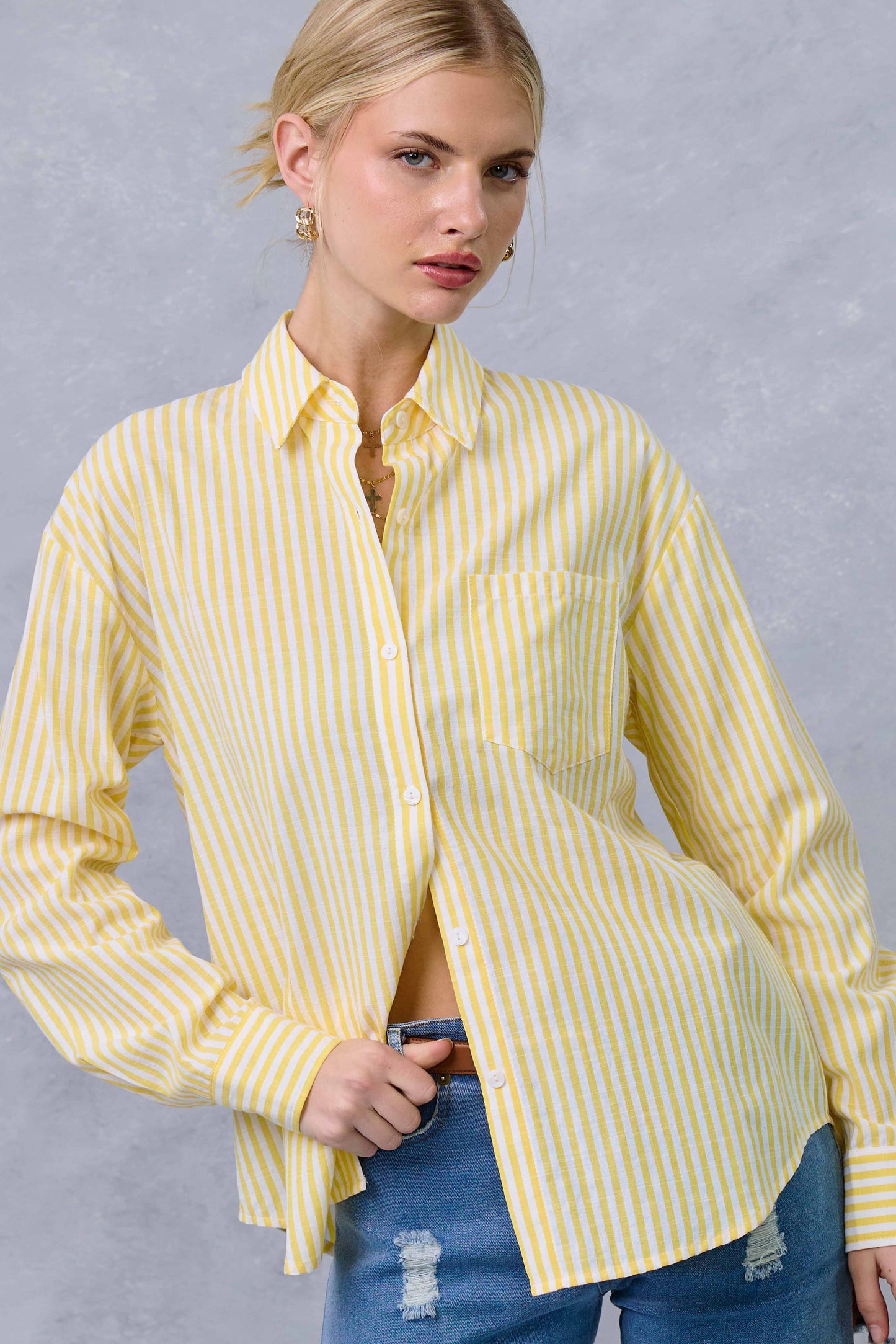 Yellow Collared Contrast Stripe Button Down Shirt