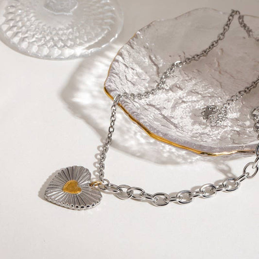 Two Tone Heart Chain Necklace