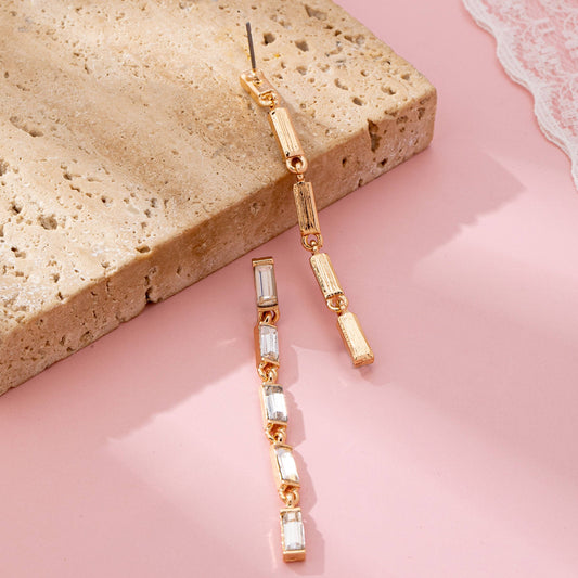 Gold-Tone Baguette Crystal Linear Drop Earrings