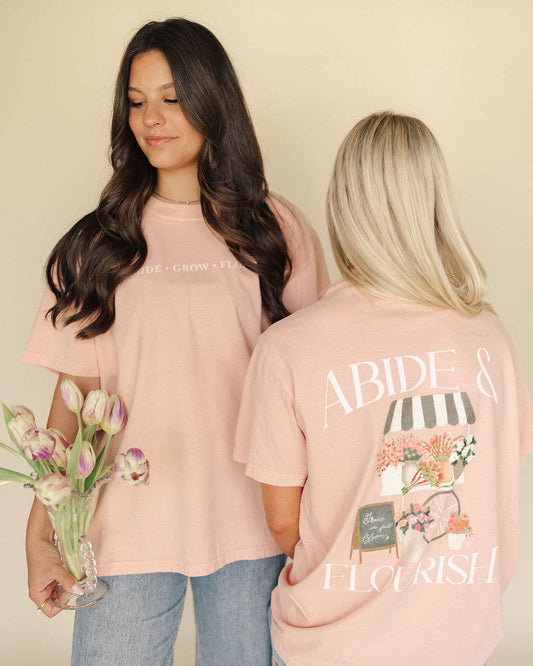 Abide and Flourish Floral Cart Graphic Tee