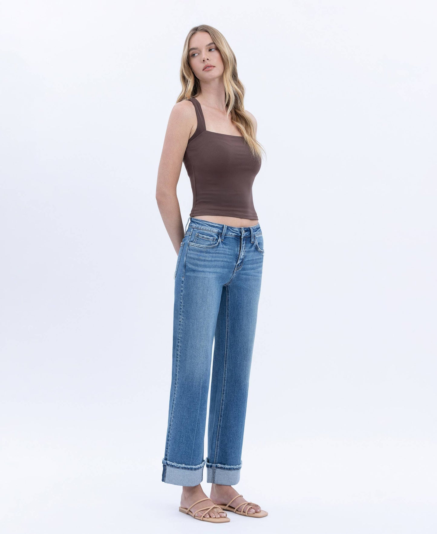 Vervet Mid Rise Cuffed Slim Wide Leg Jeans