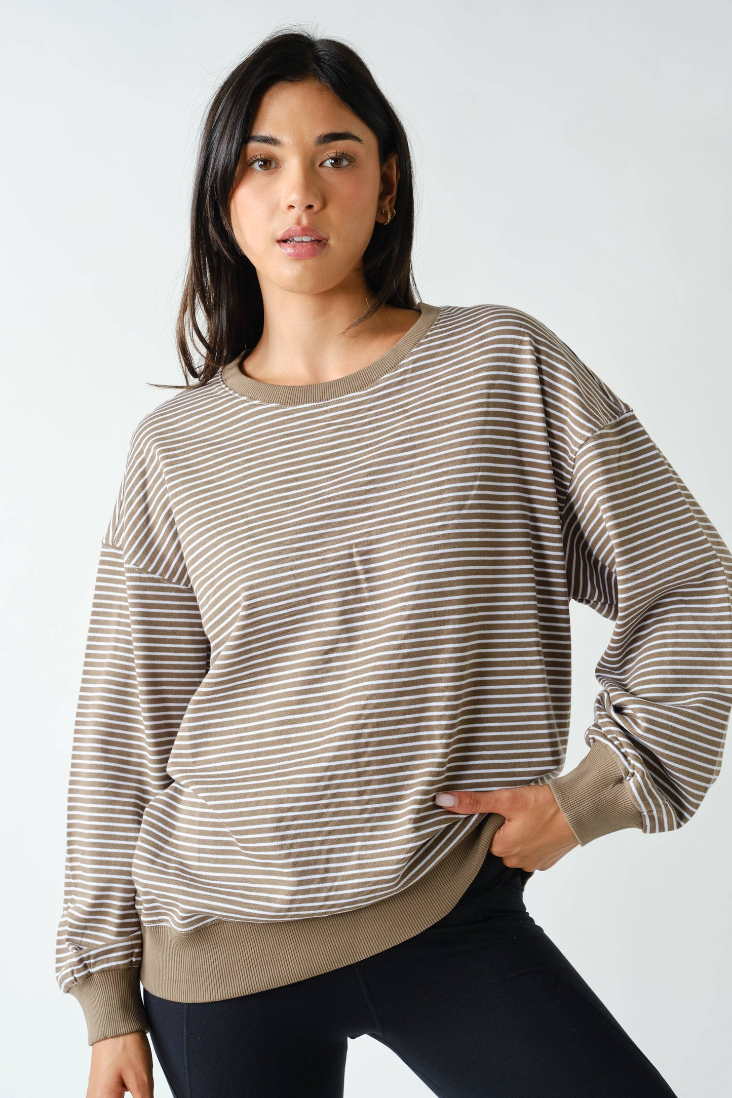 Truffle Coastal Striped Crewneck Sweatshirt