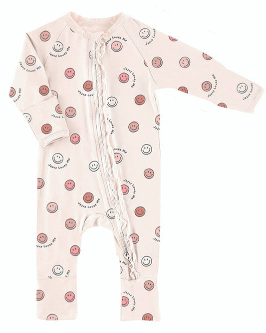 Cozy Rompers With Ruffle - Jesus Loves Me Pink