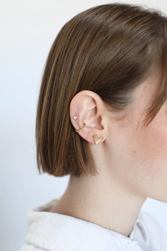Rose Quartz Stone Sweetheart Studs - Nickel & Suede