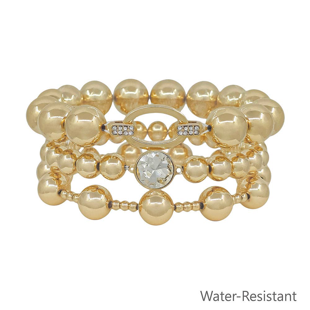 3 Oval Gold Beaded Stretch Bracelets