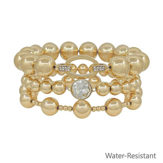 3 Oval Gold Beaded Stretch Bracelets