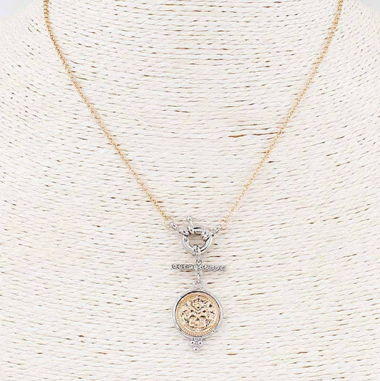 Gold Chain with Toggle and Silver and Gold Coin Charm Necklace 17"