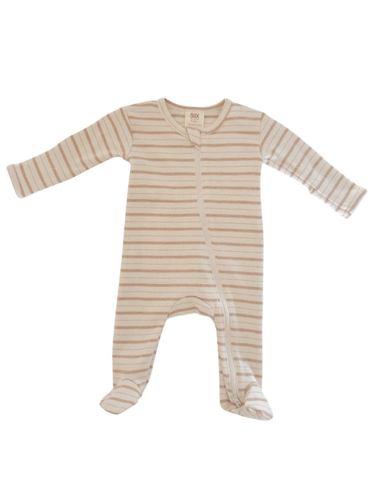 Biscuit Mixed Stripe / Organic 2-Way Zip Footie