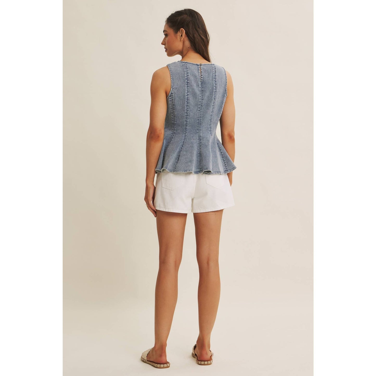Mineral Wash Denim Peplum Top