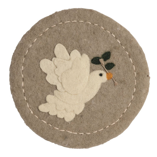 Turtle Dove White Christmas Felted Trivet