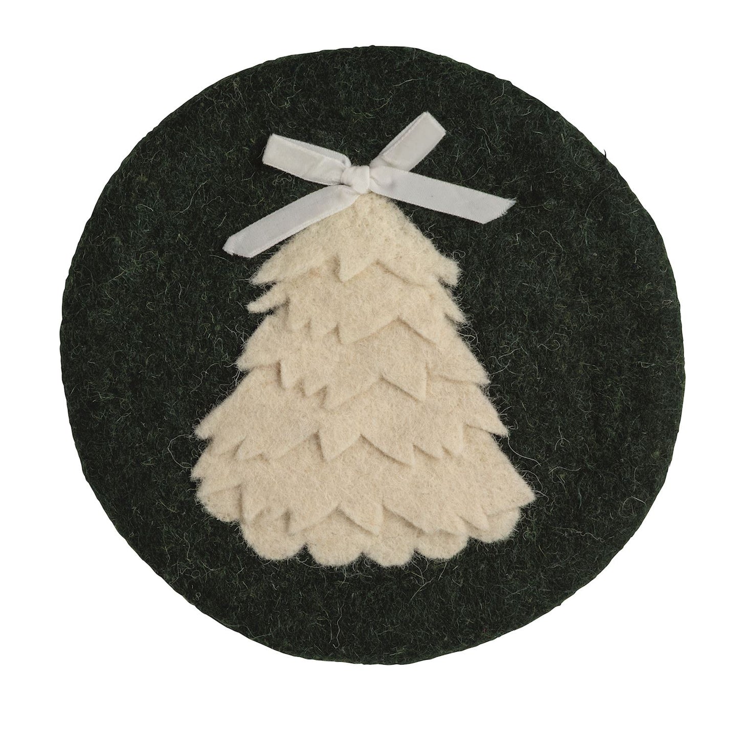 Tree White Christmas Felted Trivet