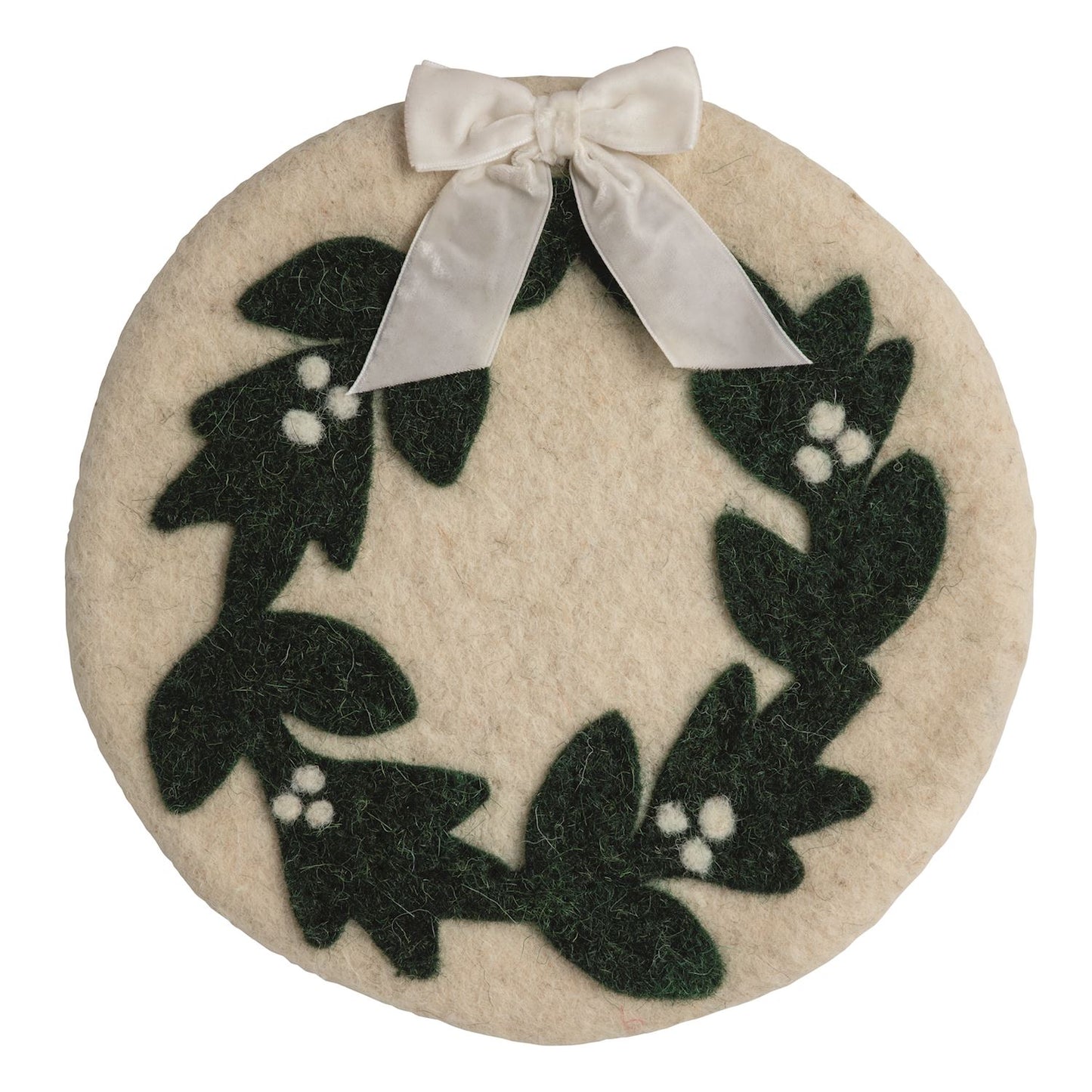 Wreath White Christmas Felted Trivet