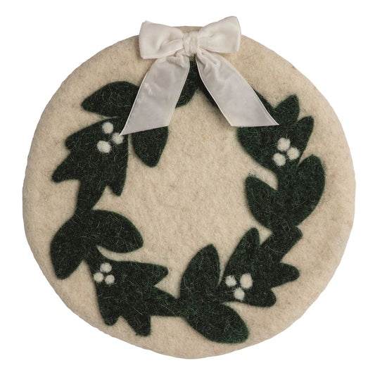 Wreath White Christmas Felted Trivet