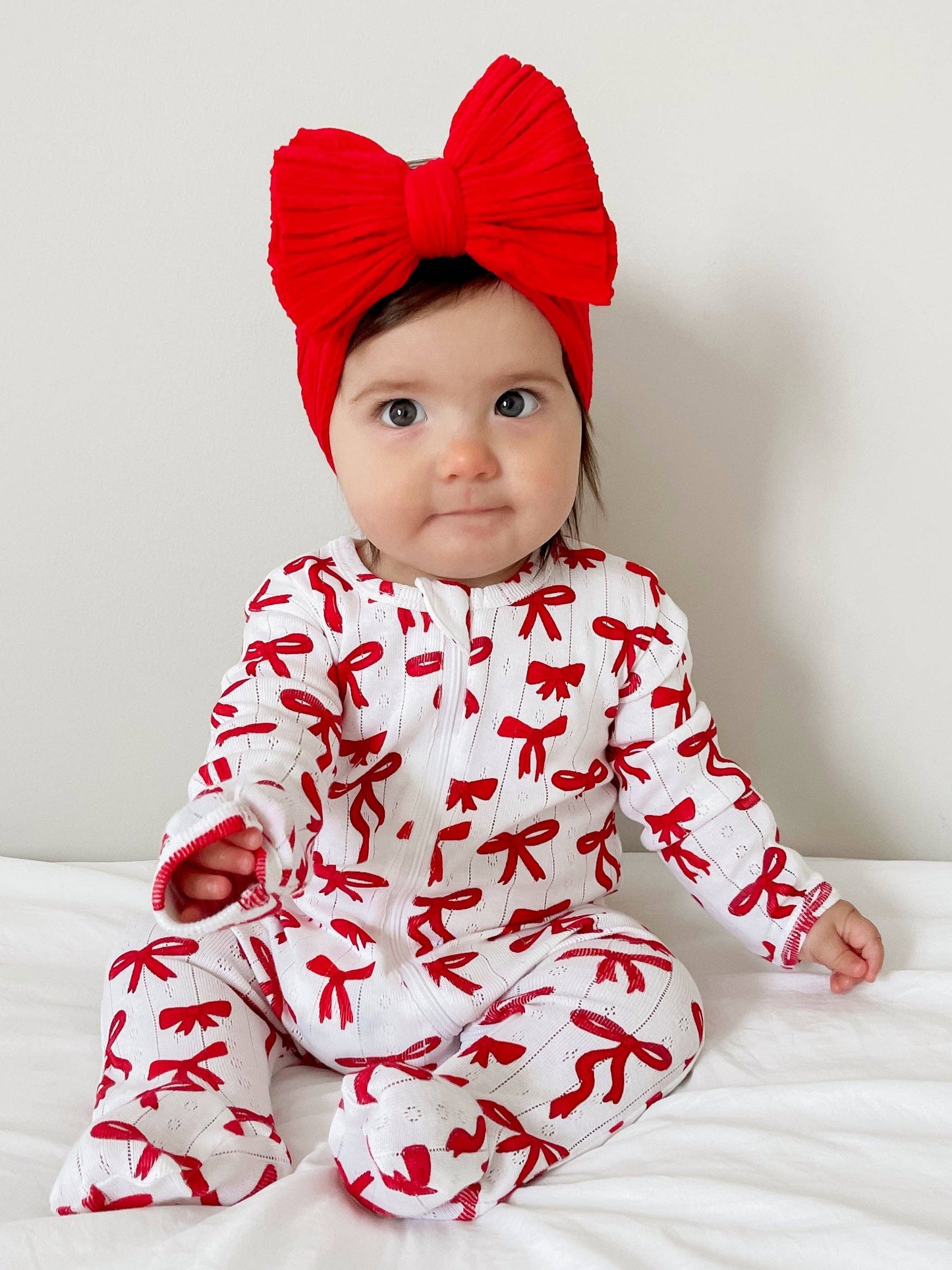 Red Bows / Organic Pointelle 2-Way Zip Footie