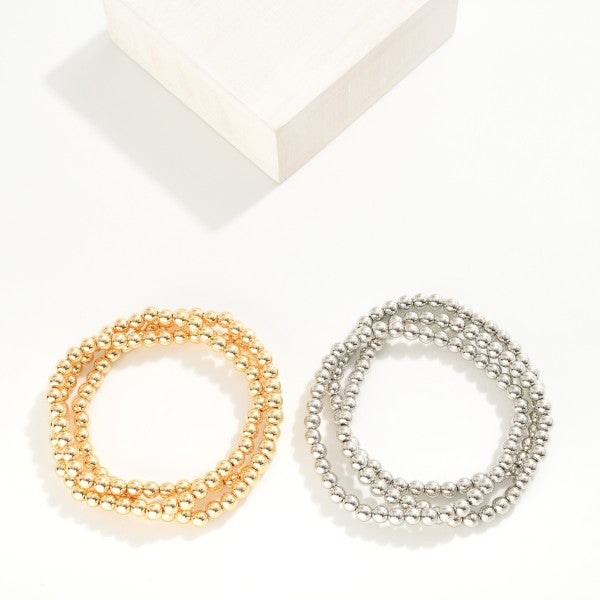 Set of three beaded bracelets (silver or gold)