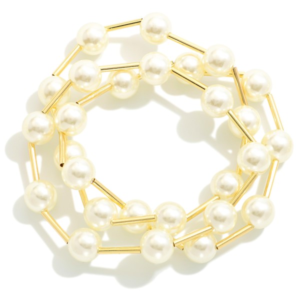 Pearl Tube Bracelet Set (Gold or Silver)