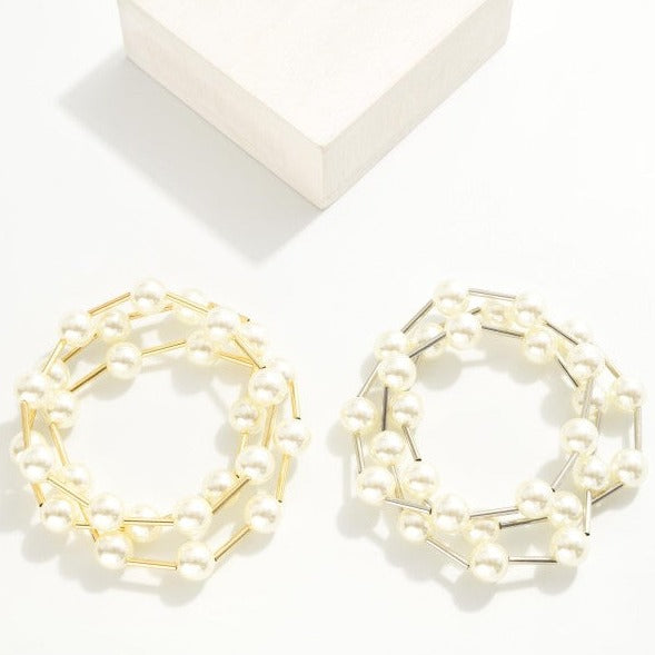 Pearl Tube Bracelet Set (Gold or Silver)