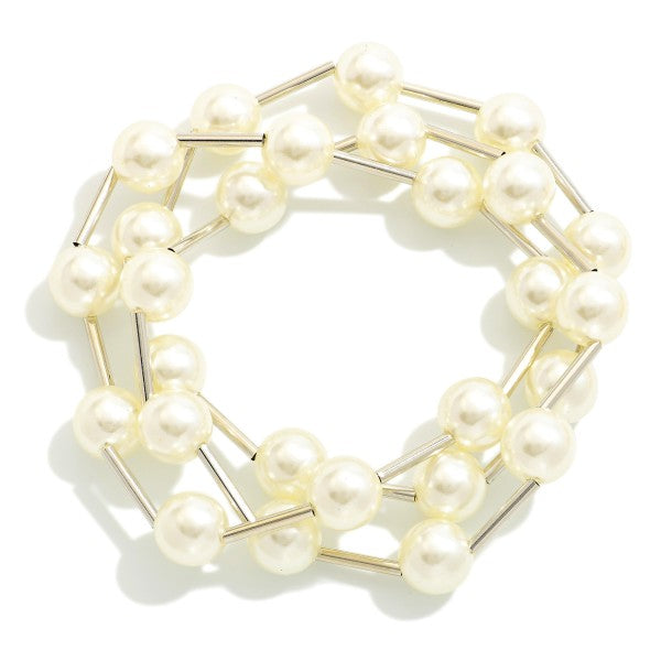 Pearl Tube Bracelet Set (Gold or Silver)