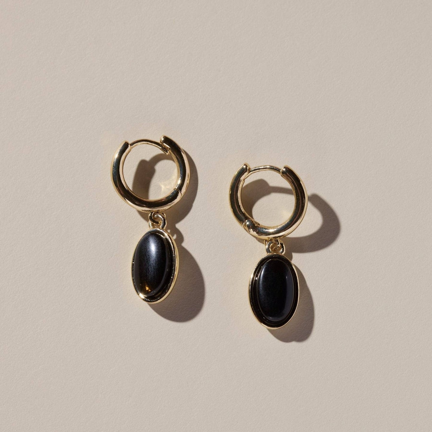 Black Oval Stone Huggies - Nickel & Suede