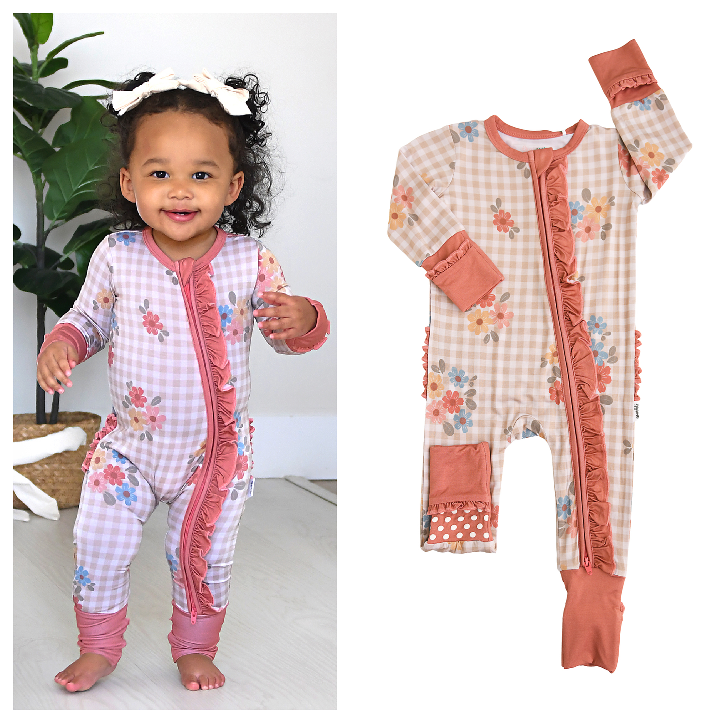 Callie RUFFLE ZIP Bamboo One Piece Floral Baby Outfit