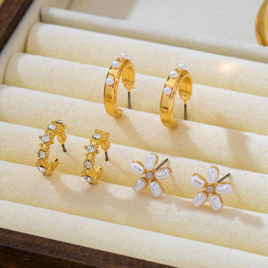 Pearl Floral Stud & Hoop Trio earrings