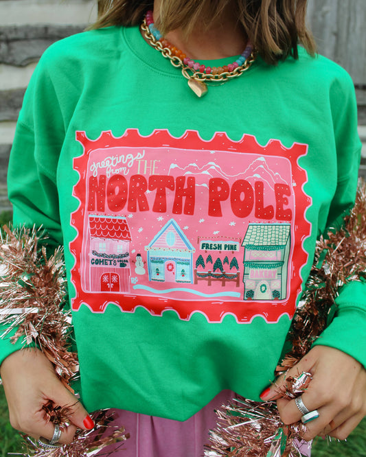 Greetings From The North Pole Green Crewneck