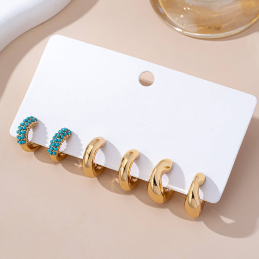 Turquoise Enamel Hoop Trio Earring Set