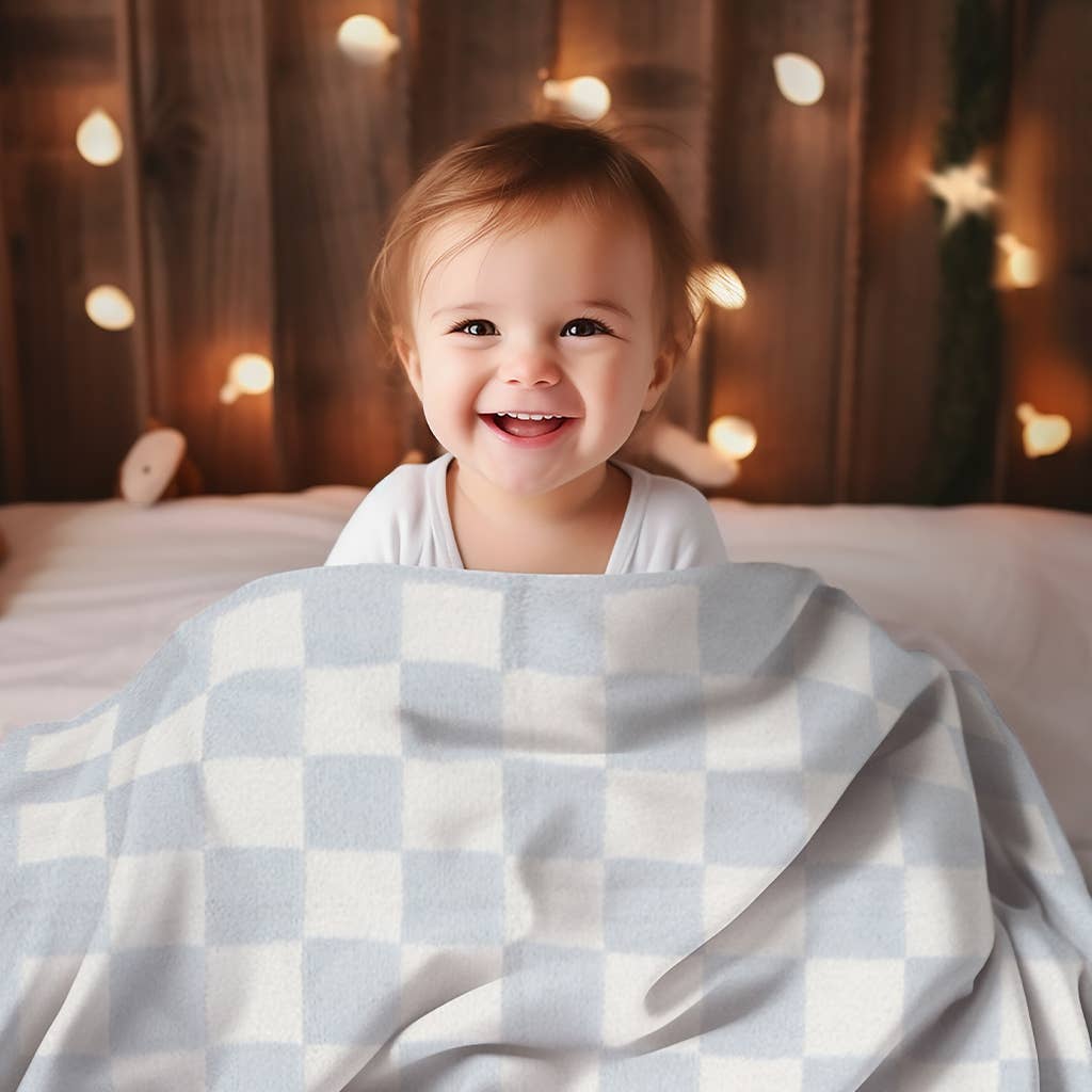 Blue Kids Checkered Pattern Soft Throw Blanket