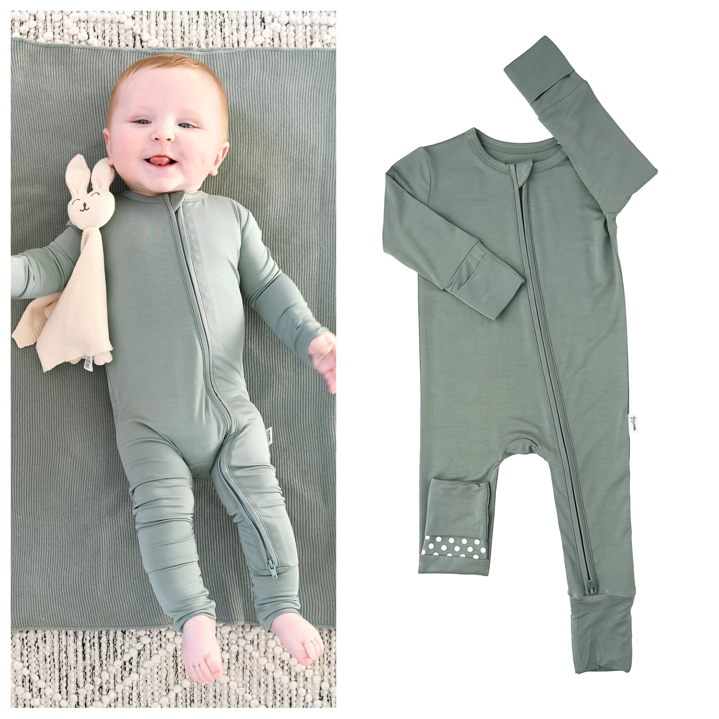 Eucalyptus ZIP Bamboo Keepsake Two Way Zipper Baby Outfit