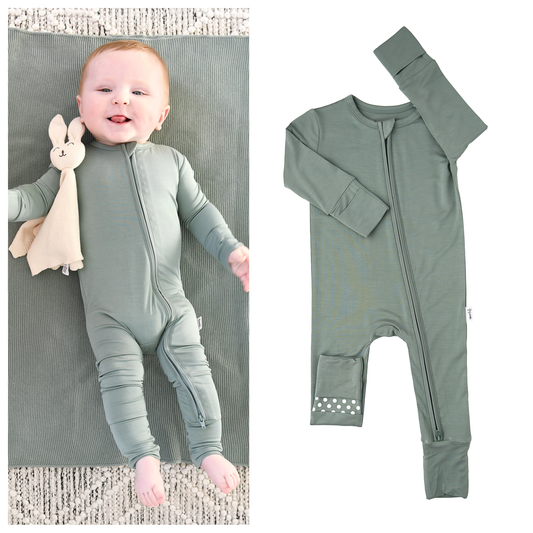 Eucalyptus ZIP Bamboo Keepsake Two Way Zipper Baby Outfit