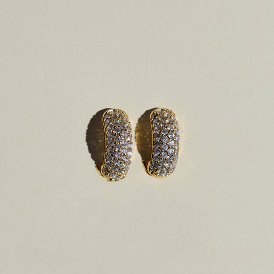 Gold Pavé Dome Huggies - Nickel & Suede
