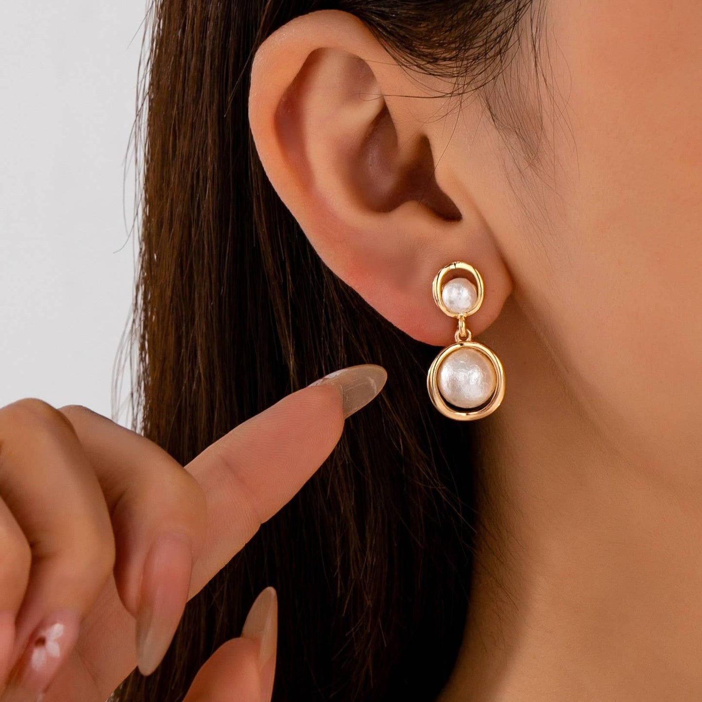 Organic Gold Ring Freshwater Pearl Drop Earrings